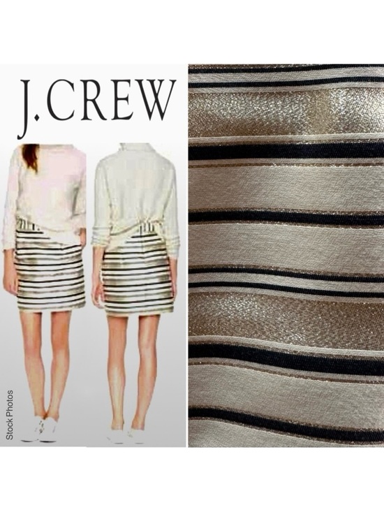 J. Crew Dresses & Skirts - J. Crew Silk Blend Metallic Gold & Cream Striped Mini Skirt (8)